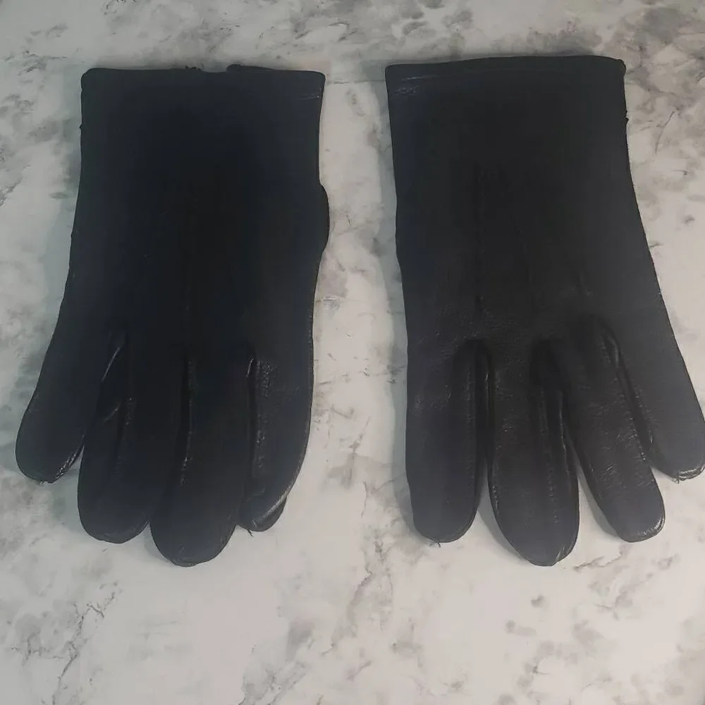Vintage Native Deer Skin Black Leather Gloves‎